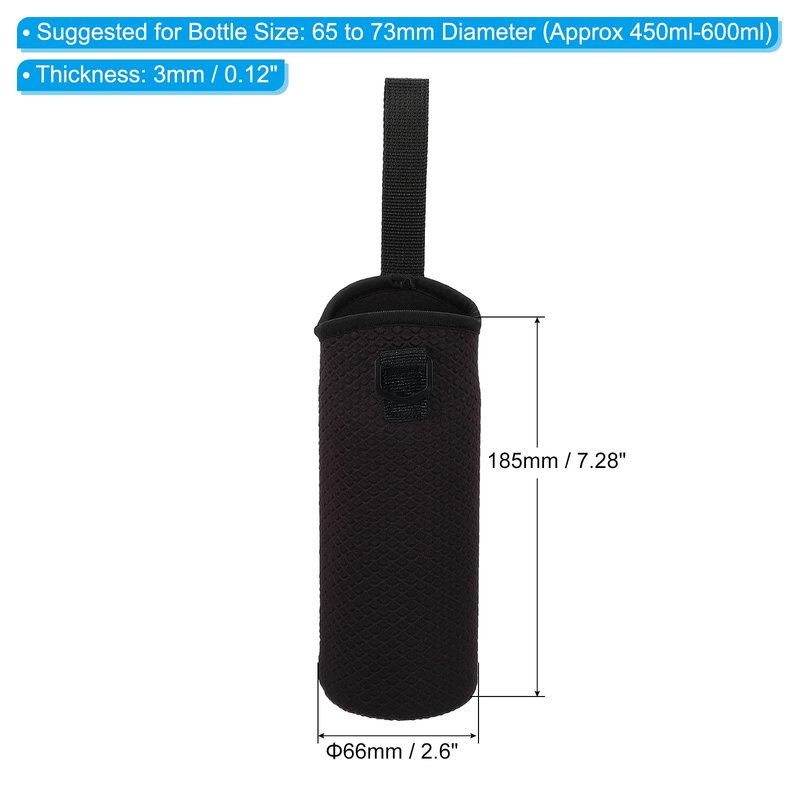 PATIKIL 66mmx185mm Water Bottle Sling Bag, 1 Pack Neoprene Portable Insulated Bottle Holder Carrier Textured with Adjustable Shoulder Strap, Black