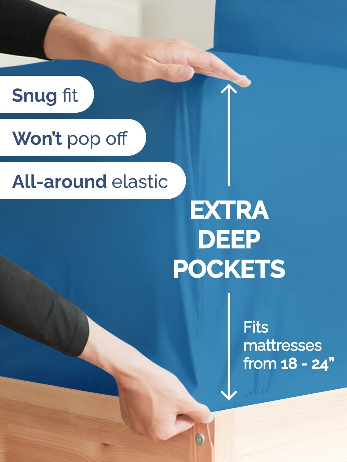 Skiennix Extra Deep Twin XL Sheet Set | 4-Piece Breathable Cooling Bedding - Soft, Wrinkle-Free Denim Blue