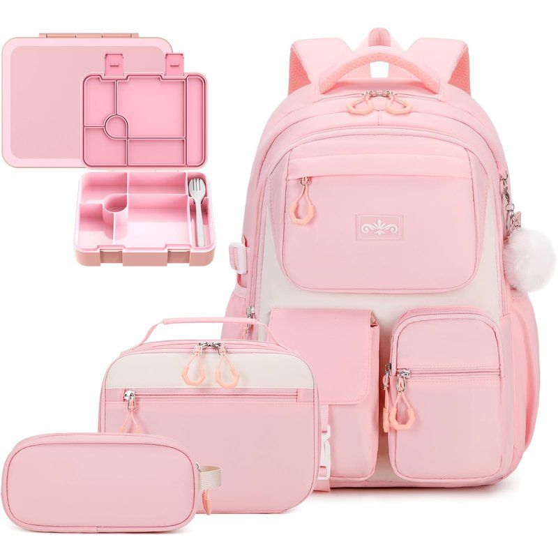 Scothen 5pcs Girls Backpack Set, Kids Backpacks for School with 43OZ Bento Lunch Box, Lunch Bag for Girls Kids Teens Elementary Middle School Student, Back To School Gift