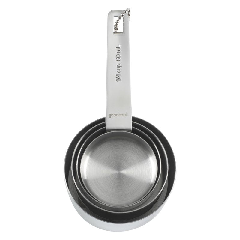 GoodCook Gourmet Measuring Cup Set, Stainless Steel 4-pc., 1/4, 1/3, 1/2, 1 Cup etched measurements
