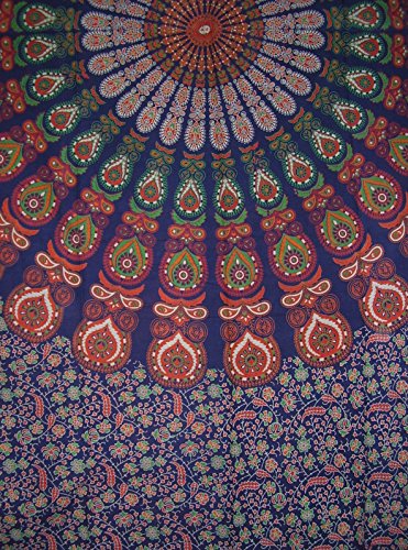 King Size Cotton Tapestry Bedspread - 110" x 110" Mandala Design