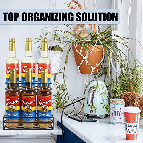 6-Bottle Coffee Syrup Organizer Rack - Durable Metal Countertop Storage
