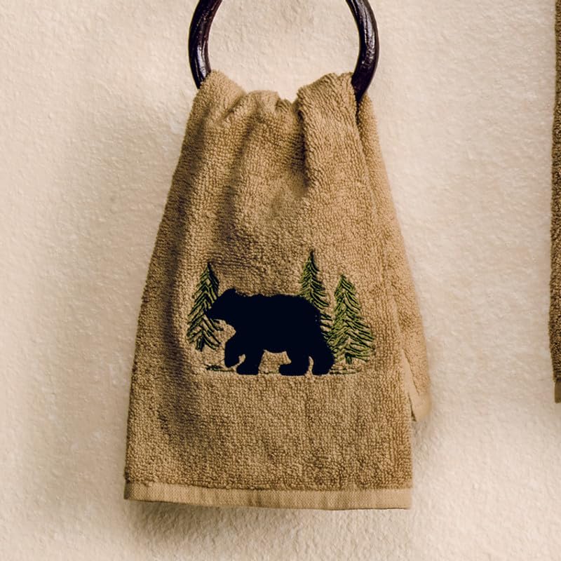 Rustic Pine and Bear Embroidered Fingertip Towel, 11" x 19"