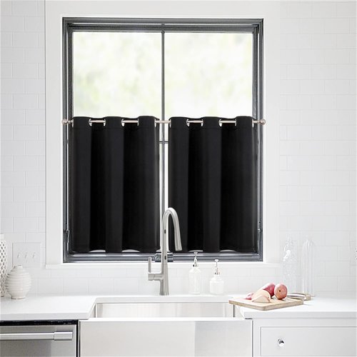 ChrisDowa Small Window Curtains - Grommet Thermal Insulated Room Darkening Panels (Black, 36 x 24 Inch)