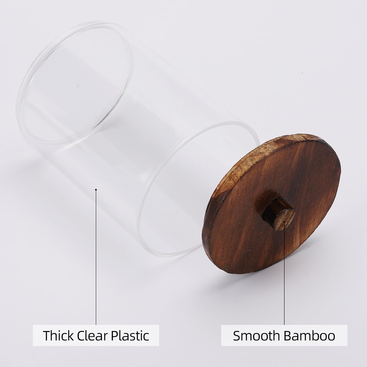 Tbestmax Qtip Holder Bathroom Set - 4 Clear Plastic Organizers with Wood Lids for Cotton Balls & Swabs