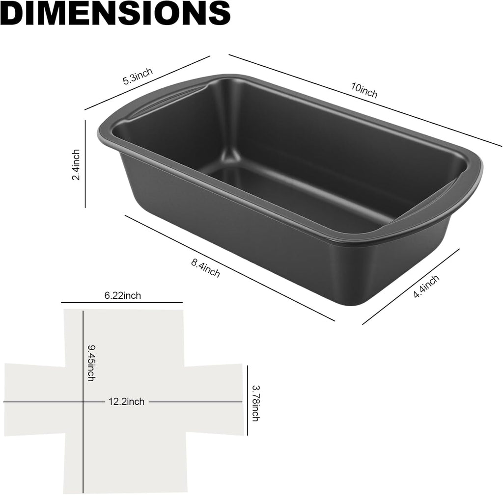 Premium Carbon Steel Non-Stick Loaf Pan - 2-Pack with 50 Parchment Paper Liners | 10x5 Inch, BPA Free