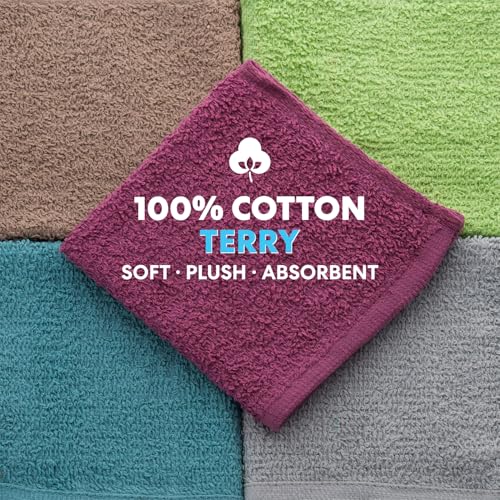 Simpli-Magic 12x12 Cotton Washcloths Pack of 50 – Multicolor, Soft & Absorbent