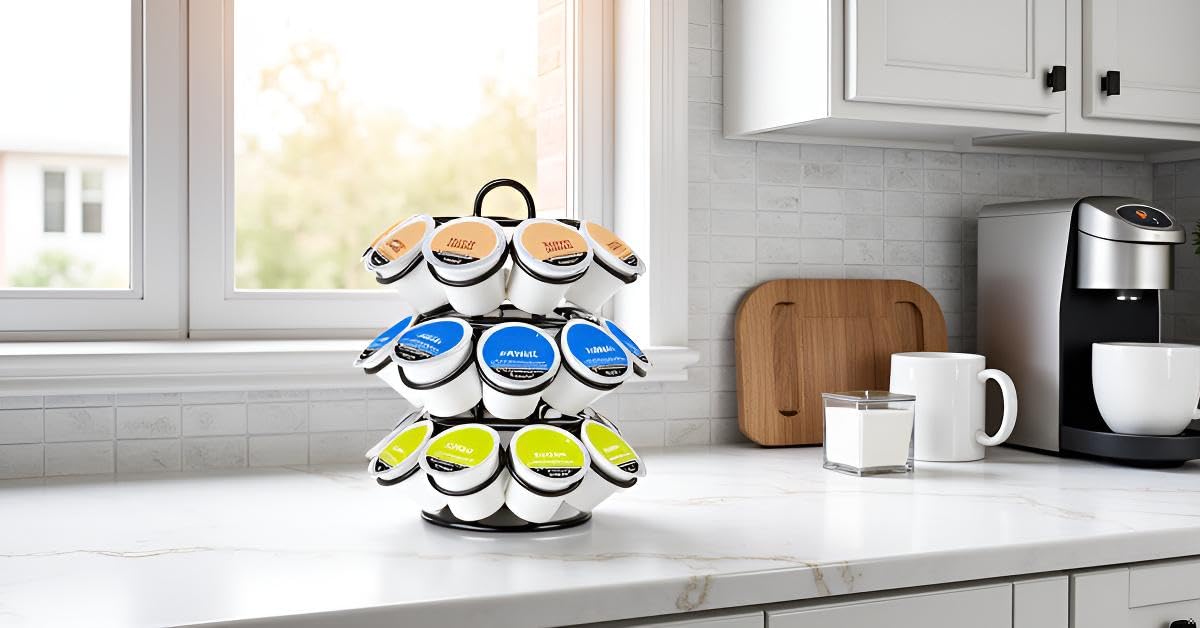 ZECENN Coffee Pod Holder for Keurig Pods, K Cup Holder, K Cup Carousel, Coffee Pods Organizer Stand, No Assembly Required, 27 Pods Capacity, 360-Degrees Rotating -Black