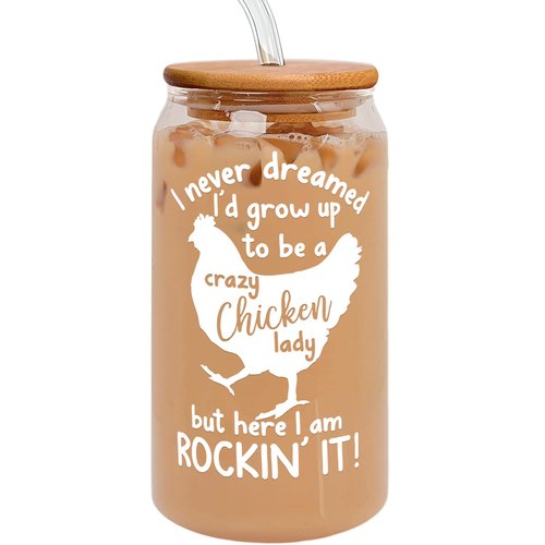 Pawzity Chicken Gifts for Women - Chicken Themed Gifts - Chickens Lover Gift, Chickens Lady Mom Gift - Christmas Ideas for Women - Farmer Animal Present Ideas - 16 Oz 2-sided Can Glass