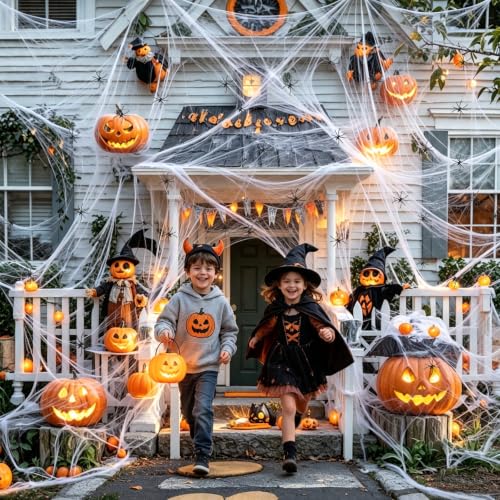 Halloween Spider Webs with 50 Fake Spiders - 1200 sqft Stretchable Decor