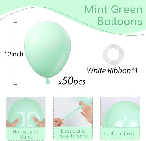 Mint Green Balloons - 12-Inch Latex Party Balloons | 50-Pack for Weddings, Baby Showers & Birthdays