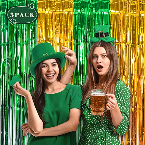 St. Patrick's Day Green Gold Foil Fringe Curtains - 3-Pack Photo Backdrop