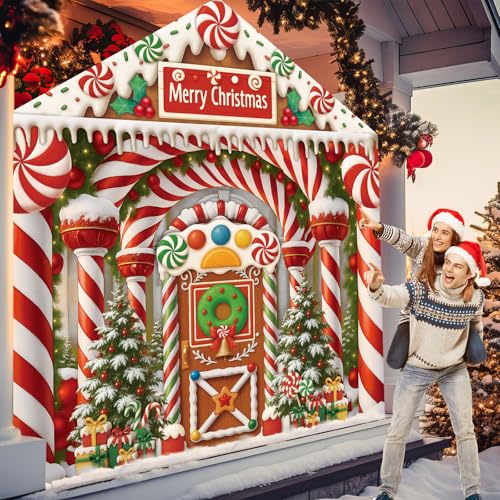 Christmas Gingerbread House Door Cover Decorations Set - Indoor & Outdoor Holiday Decor
