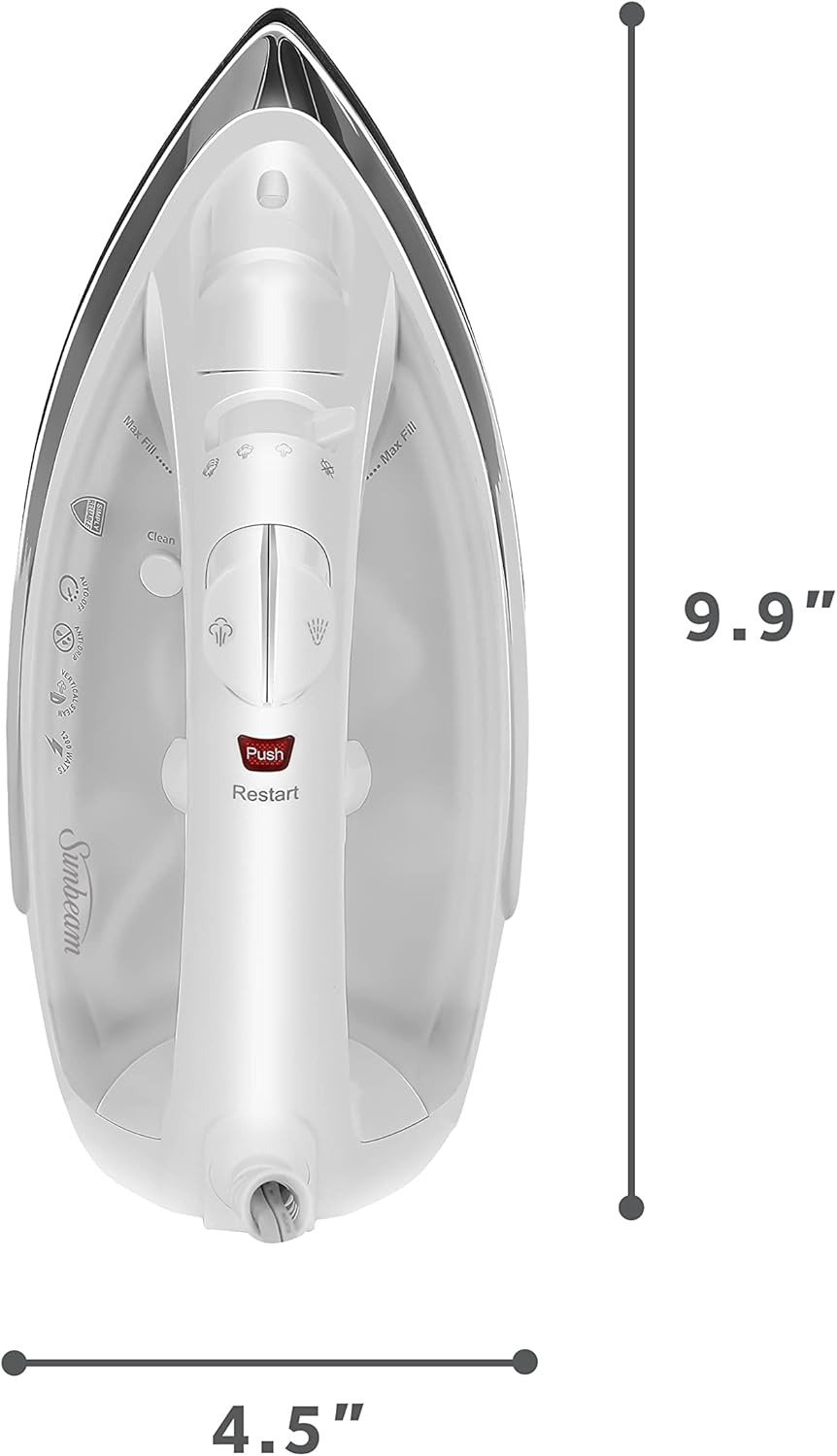 Sunbeam Classic Steam Iron - 1200 Watt Anti-Drip Nonstick Soleplate | 8' Swivel Cord & Auto Shut-Off