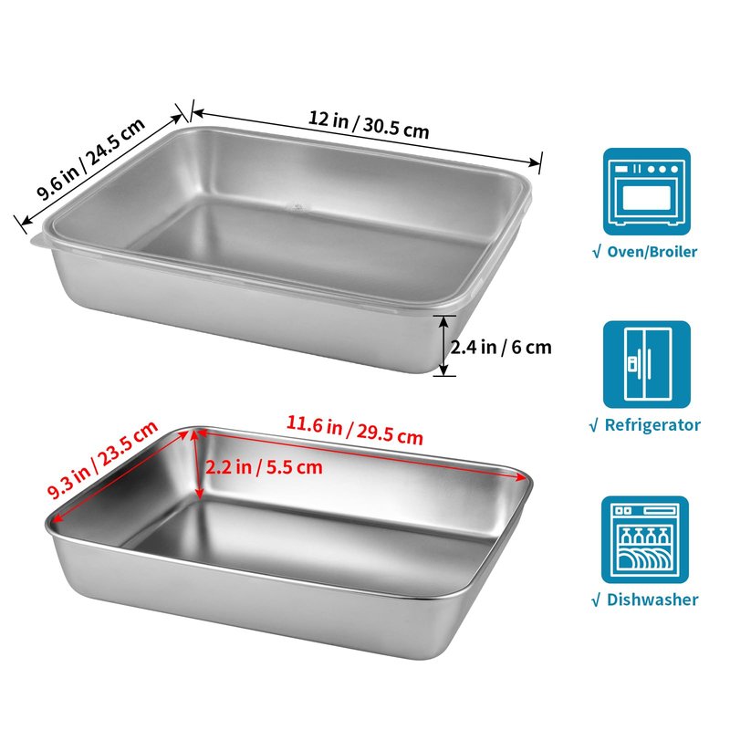 Sanbege 3 Pcs Stainless Steel Food Containers with Clear Lids, 12" x 9.6" Large Stackable Snack Storage Boxes, Deli Meat Keeper for Refrigerator or Picnic, BBQ Party