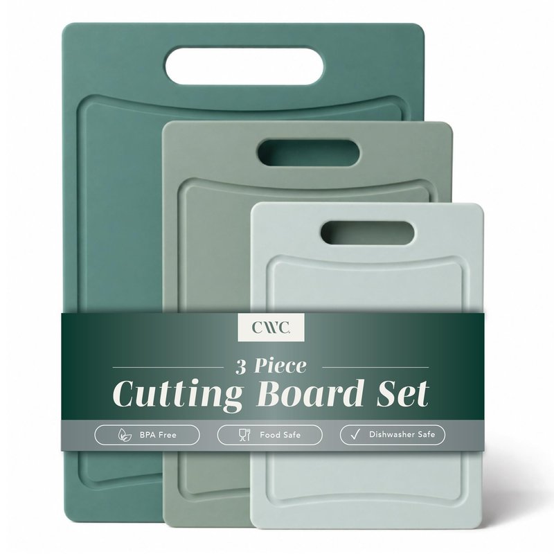 COOK WITH COLOR Non-Slip Cutting Board Set – Kitchen Essentials with Easy Grip Handle for Meat, Veggies, and Fruits, 3 Cutting Boards, Mint