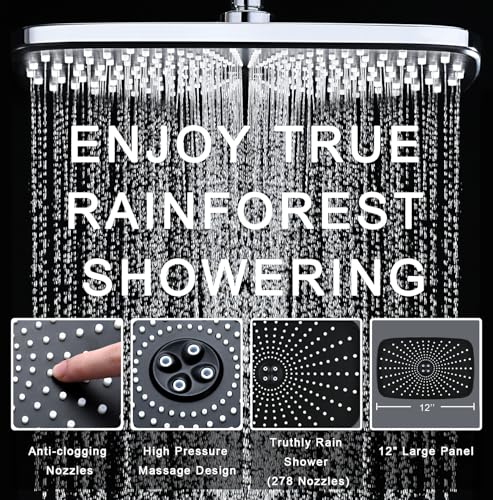 BOZYBO 12" High Pressure Rain Shower Head with Handheld Combo, Chrome