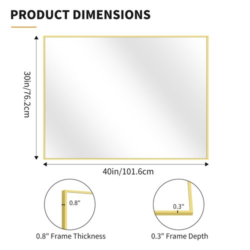 KOCUUY Gold Bathroom Mirror, 30x40 inch Brushed Gold Mirror for Over Sink, Aluminum Framed Rectangular Bathroom Mirror for Bedroom Living Room Bathroom, Hang Horizontal/Vertical