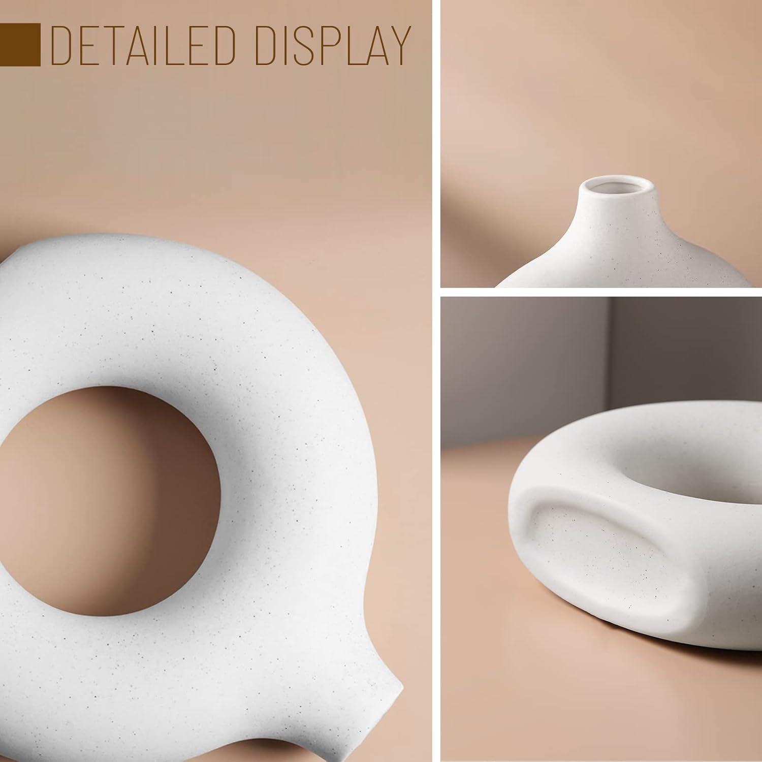 Skiennix White Ceramic Vases - Modern Circle Pampas Grass Decor | Set of 2 for Minimalist Home & Office