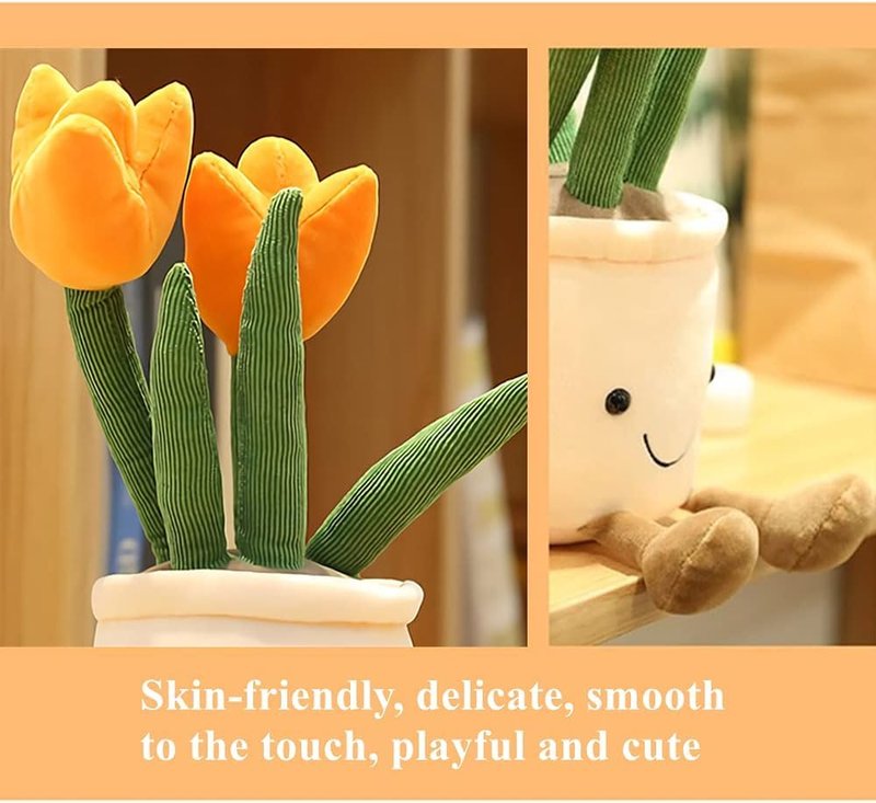 Orange Tulip Plush Toy - 13.7" Cute Flower & Plant Pillow, Stuffed Animal for Nature Room Decor