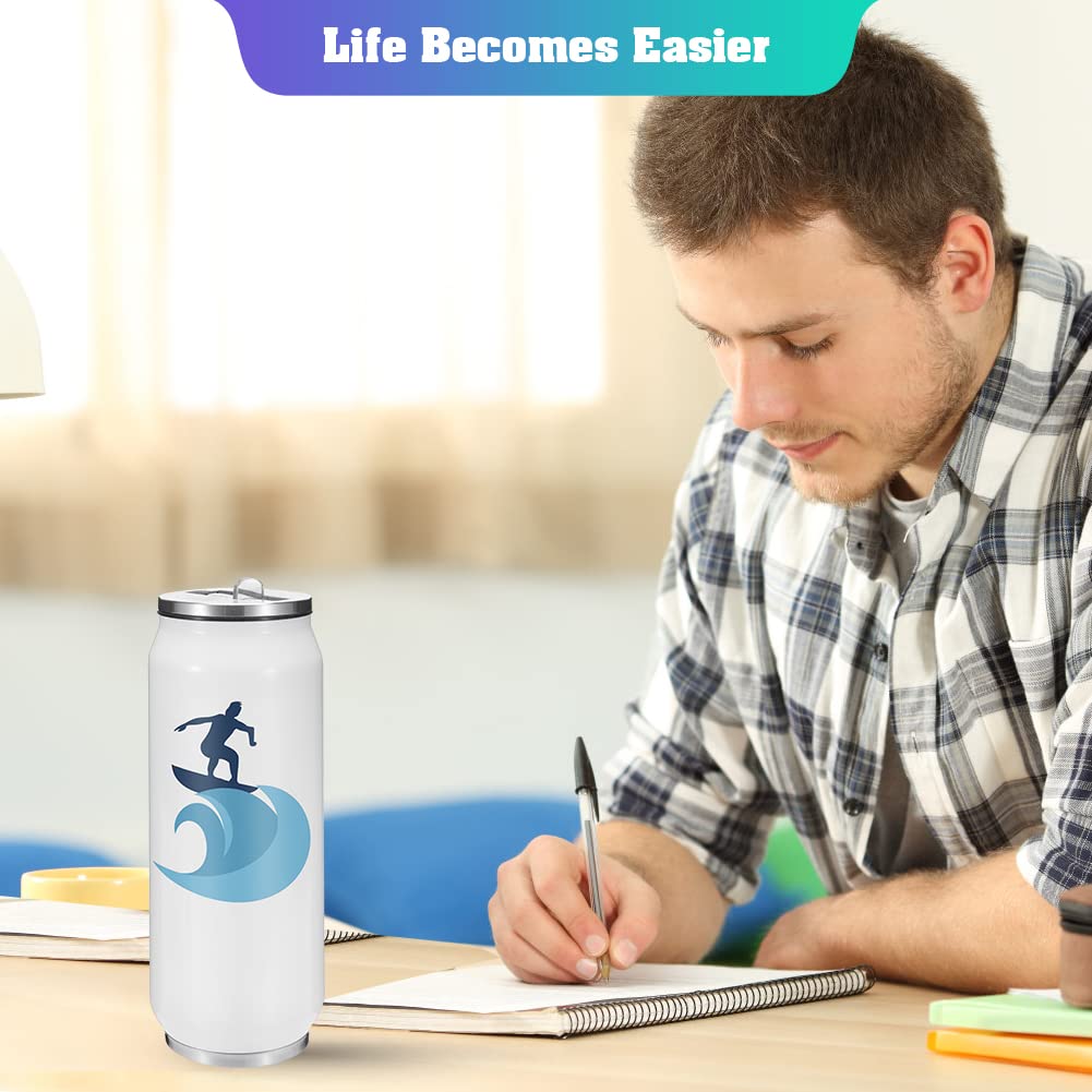 YOUKE OLA 12 Pack Sublimation Blank Can Shaped with Straw Lids 16oz White Double Walled Vacuum Insulated Stainless Steel Water Bottle for Sublimation Print