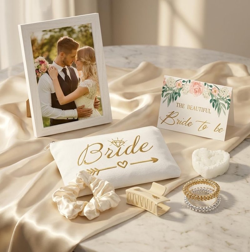 WEDNGGF Bride to Be Gifts for Bridal Shower Engagement & Bachelorette Gift Box for Future Mrs Includes Wooden Photo Frame, Coffee Mug, Real Gold Rimmed Ring Dish, Stainless Steel Tumbler & Spa Set