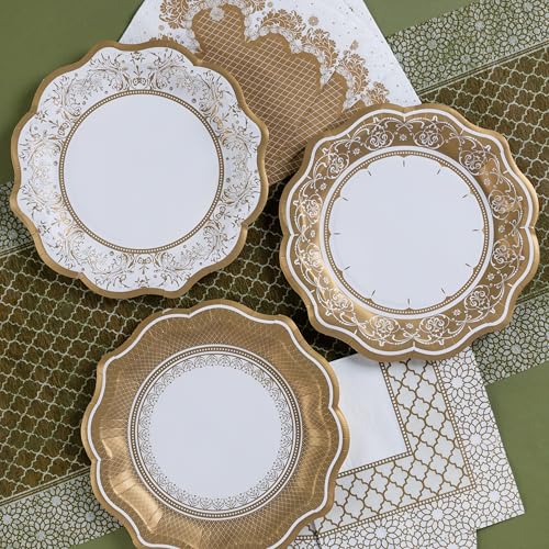 Talking Tables 24 x Gold Disposable Paper Party Plates in 3 Styles, Strong and Sturdy Elegant Scalloped Design Recyclable Dishes for Christmas, Birthday Weddings, Anniversary 9inch