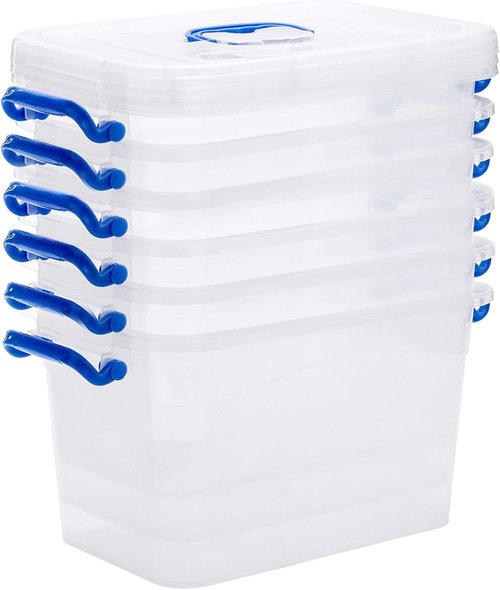 Clear Storage Box by [Brand Name] - 6-Pack 7 Quart Plastic Bins with Latch & Handle