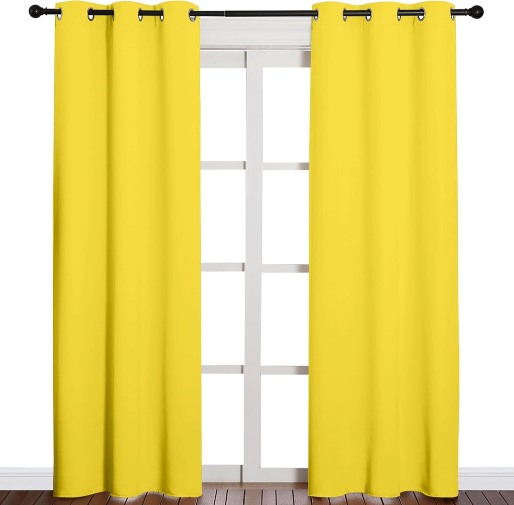 NICETOWN Thermal Insulated Curtains - 84 Inches Grommet Drapes for Office & Theater | Bright Yellow, 1 Pair