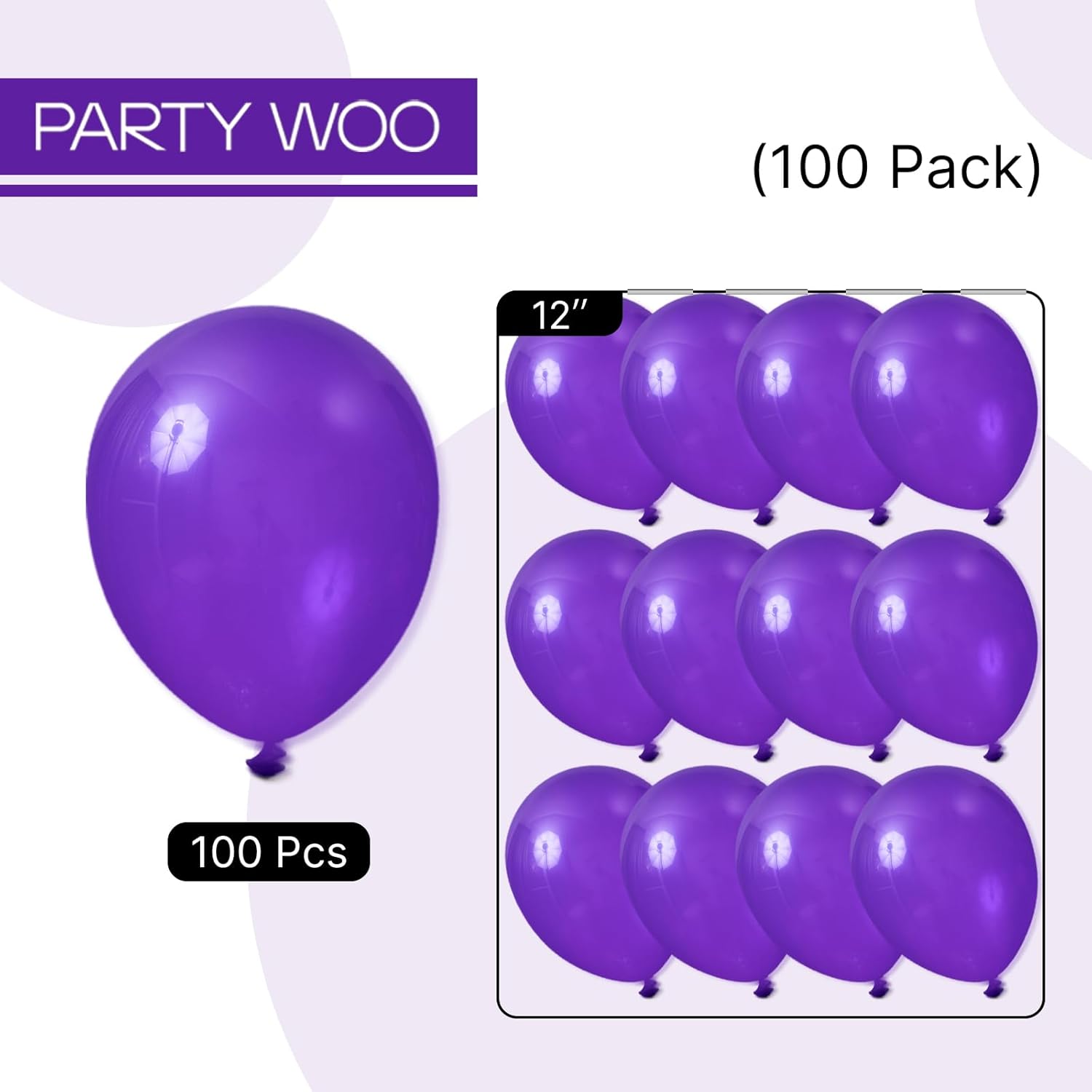 PartyWoo Dark Purple Balloons - 100pcs 12 Inch Royal Purple Latex Helium Balloons for Celebrations