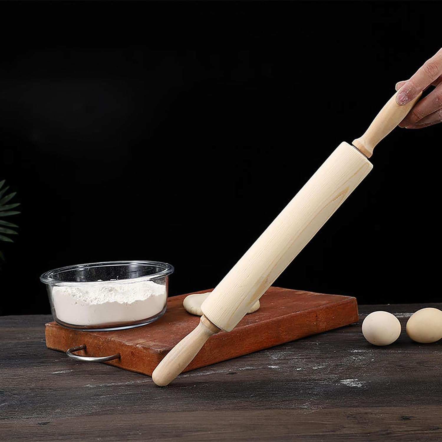 Skiennix 13.8 Inch Wooden Rolling Pin - Perfect for Kneading Dough for Bread, Pizza & Cookies