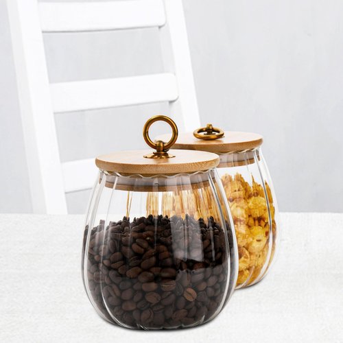 Frcctre 4 Pack 25 FL OZ Glass Storage Jars with Bamboo Lid, Kitchen Airtight Glass Canister Sugar Container Decorative Storage Container for Coffee Bar Food Sugar Coffee Beans Candy Tea