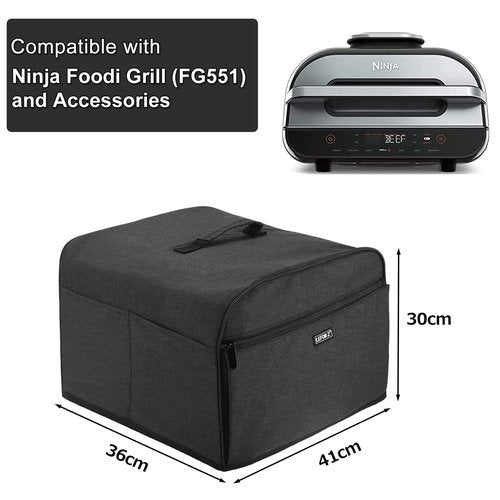 LEFOR·Z Dust Cover Compatible with Ninja FG551/DG551 Foodi Smart XL Grill and Accessories,Water Resistant Air Fryer Cover with 6 Storage Pockets,Black