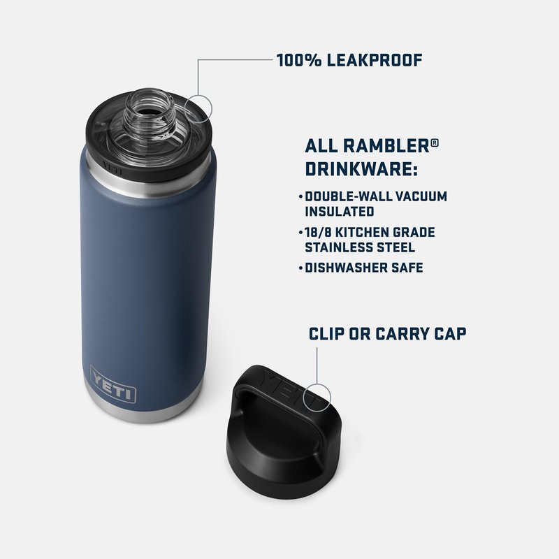 YETI Rambler 26 oz Bottle, Leakproof, Vacuum Insulated, Stainless Steel with Chug Cap, Nordic Blue