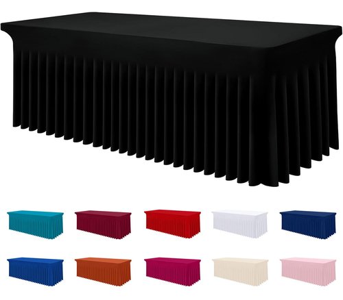 Smiry Spandex Tablecloth, Elastic Fitted Stretch Tablecloth for 8FT Rectangle Tables, Waterproof Washable Table Cover Skirt for Outdoor, Wedding, Banquet & Parties (Black, 96Lx30Wx30H Inch)