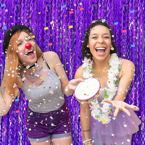 Metallic Wavy Foil Fringe Backdrop Curtains for Party Decor - 5 Pack