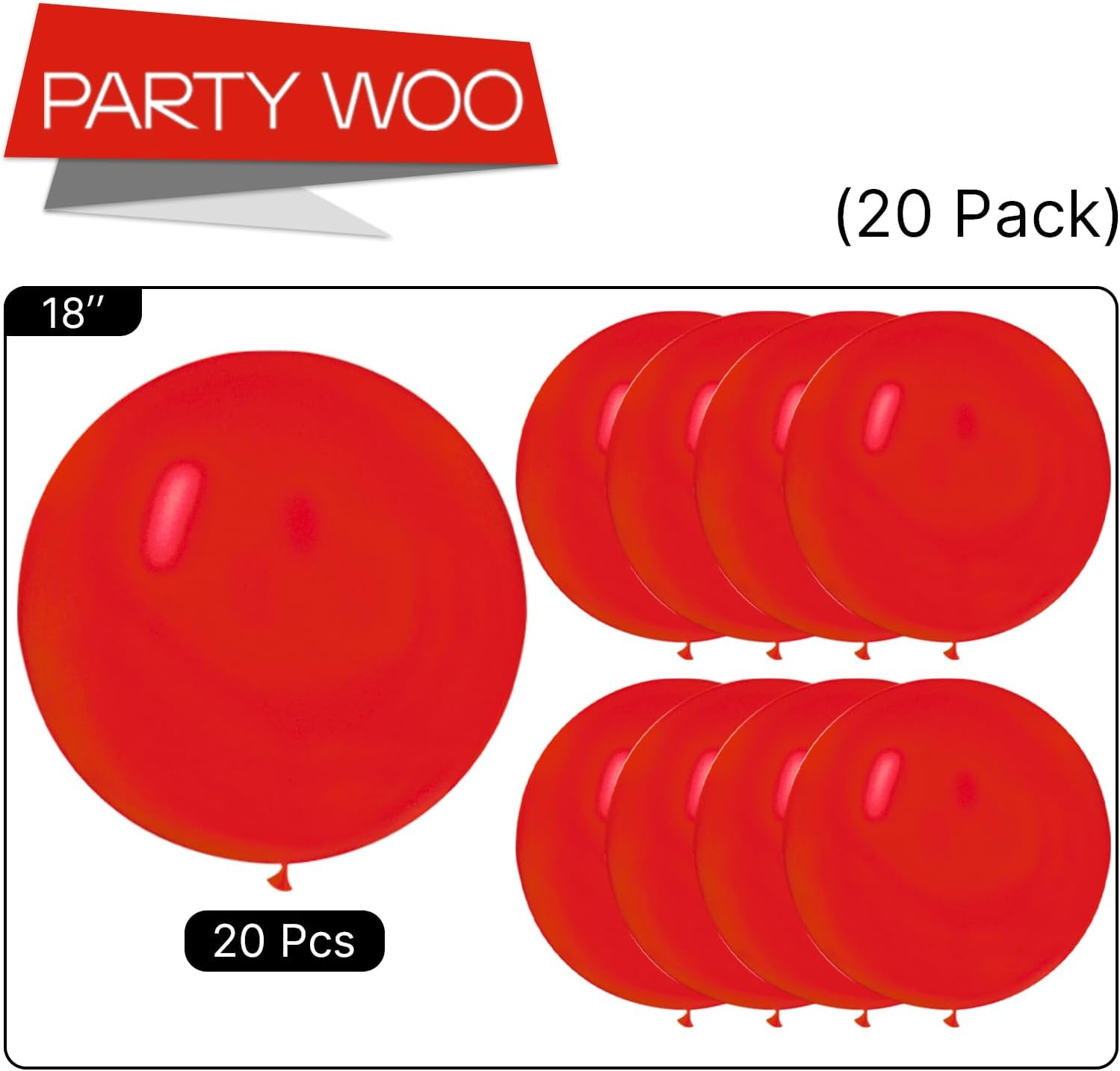 PartyWoo Red Helium Balloons - 20pcs 18 Inch for Birthday, Graduation & Celebrations | Vibrant Red Decor
