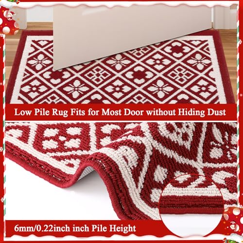 Ileading Christmas Indoor Doormat 32x48 Inches Washable Red Muddy Rugs for Dogs