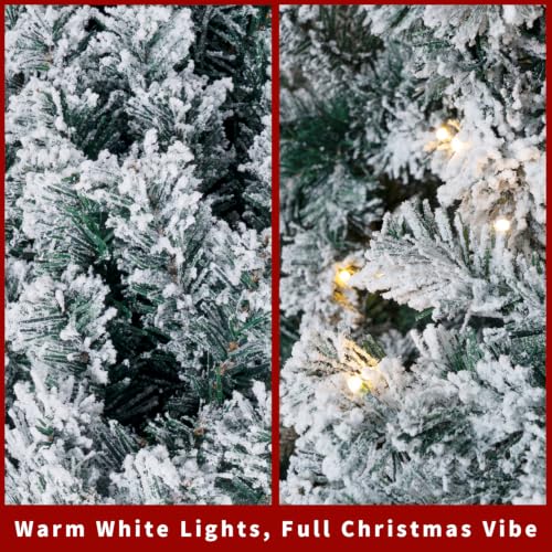 DNKMOR 5FT Christmas Tree with Warm White Lights, Snow Flocked Artificial Xmas Tree
