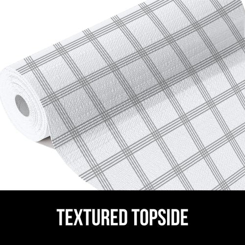 GORILLA GRIP DripGuard Shelf Liner, Non-Adhesive Drawer and Kitchen Cabinet Protector, 24x240 In, Strong Grip Slip Resistant Underside, Smooth Surface Liners for Cabinets, Bathroom Closets, Gray White