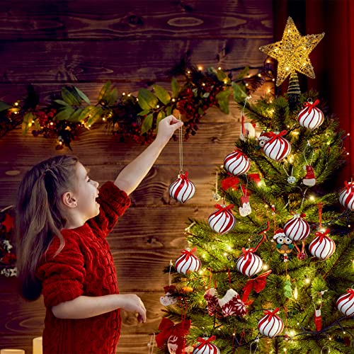 Christmas Candy Ornaments Red and White Peppermint Glass Decorations - 12 Pack