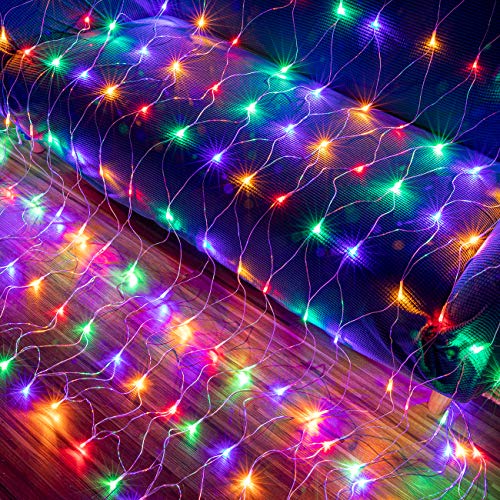 AWQ 200 LED Net Mesh Christmas Lights 9.8ft x 6.6ft Multicolor, 8 Modes with Timer