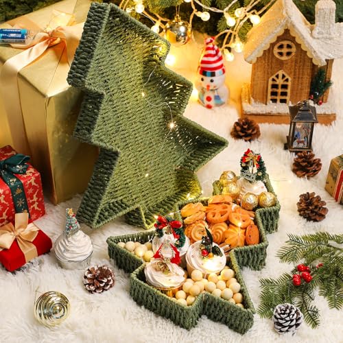 Vesici 2 Pcs Christmas Tree Wicker Basket, 16‘' 14‘' Xmas Serving