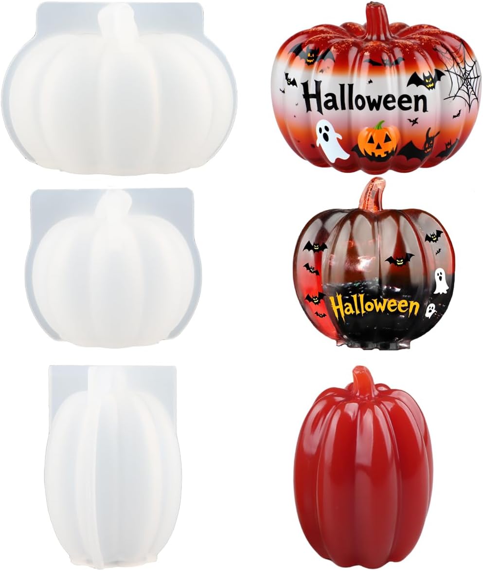 Skiennix 3D Pumpkin Resin Molds - 3-Pack Silicone Molds for Epoxy, Soap, and Candle Making | Halloween Decor