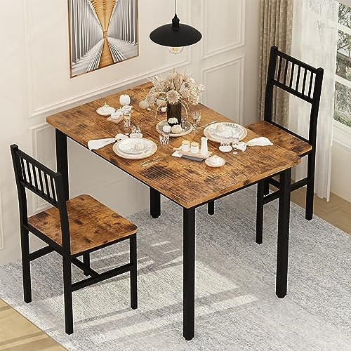 3-Piece Small Dining Table Set for 2, Compact Wooden Kitchen Table & Chairs