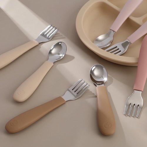 CoixFoam Toddler Utensils Set - 8-Piece Safe Silverware with Silicone Handles | Dishwasher Safe, Perfect for Self-Feeding