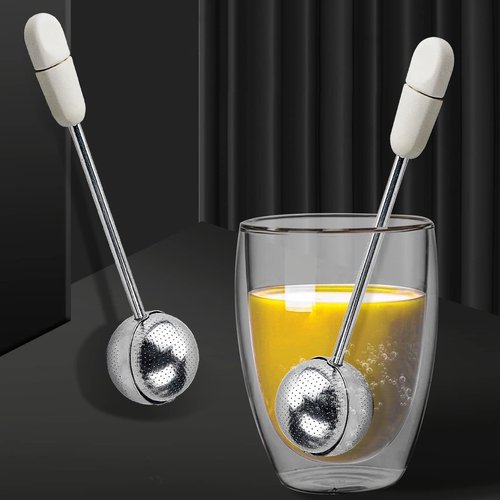 JANKOW Long handle Twisting Tea Strainers for loose tea, Stainless Steel Tea Infuser, Tea Steeper and Tea Infuser for Loose Tea(1Pc white))