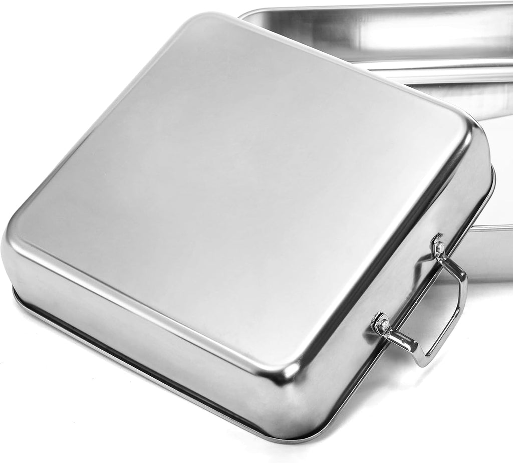 Tebery Square Cake Pan Set - Deep Stainless Steel Nonstick Baking Pans with Handles | Durable Bakeware for Birthdays & Weddings