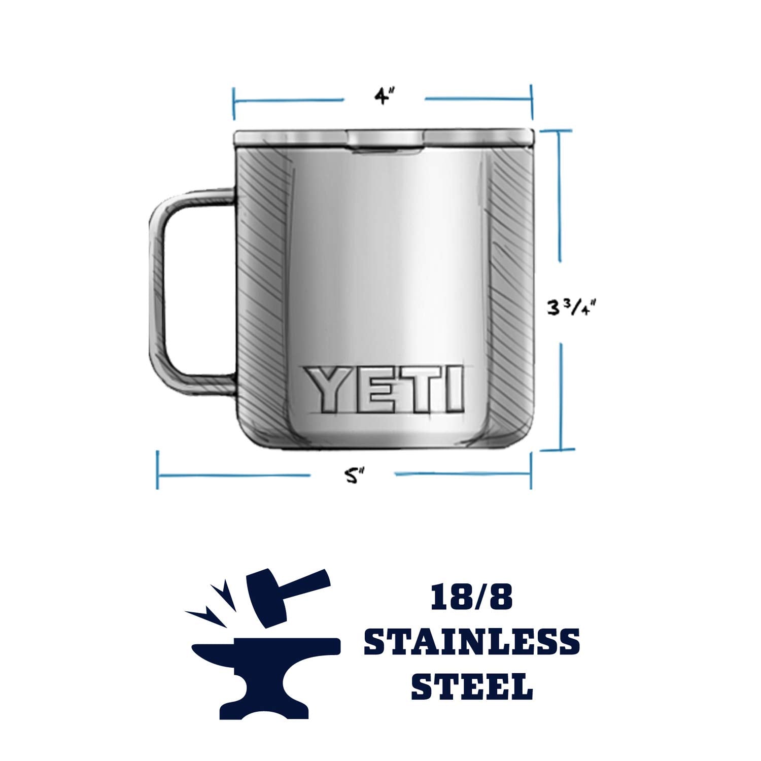 YETI Rambler 14 oz Mug, Stainless Steel, Vacuum Insulated with Standard Lid, White