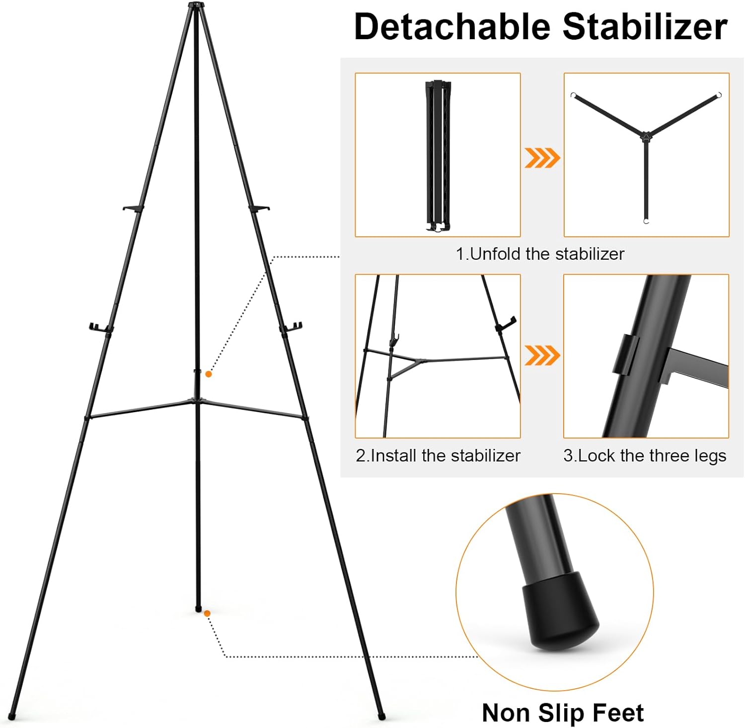 Nicpro Folding Easels - 63 Inch Metal Tripod Stand for Artists & Weddings | 3 Pack with Carry Bag